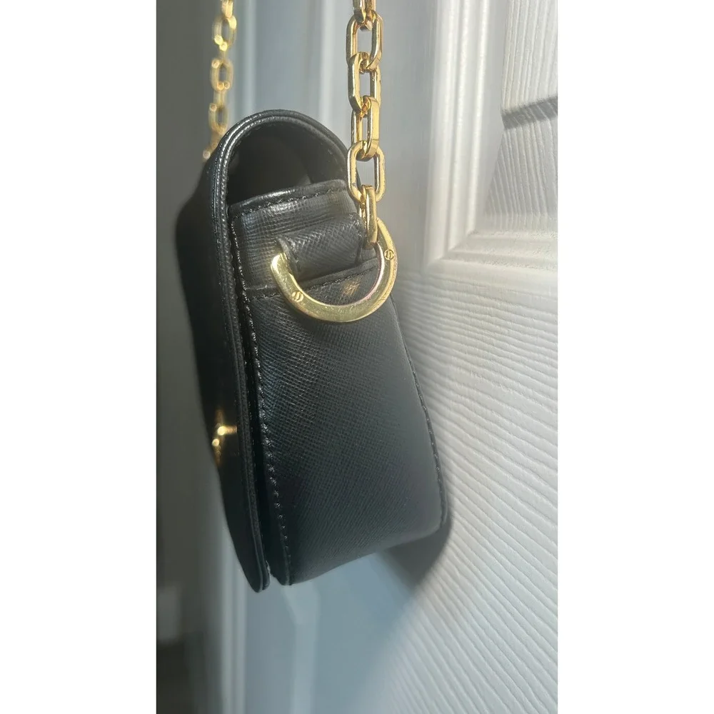 Tory Burch Robinson Black Saffiano Leather Chain Flap Crossbody Shoulder Bag‎